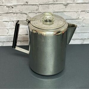 Vintage Metal Percolator Coffee Pot 9 Cup Nine Cups Glass Knob Lid